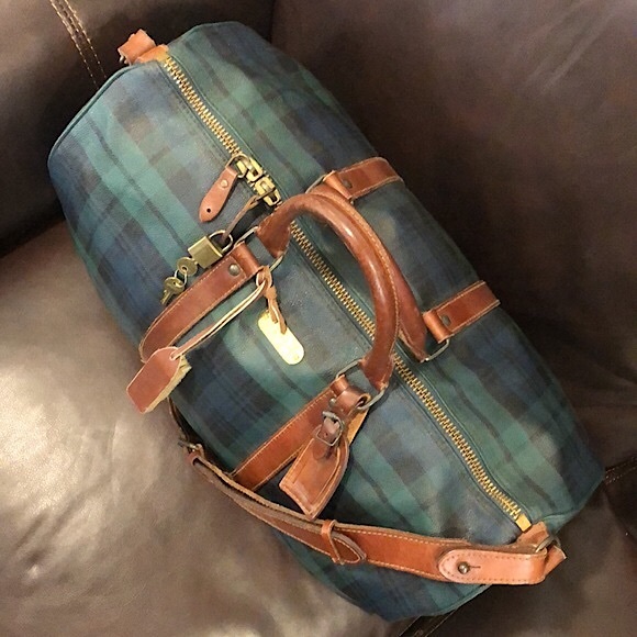 KRALPH LAUREN Black Watch Plaid Speedy Boston Travel Vacation Camp Shoulder Bag - Picture 3 of 17